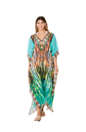 424 Teal Animal Print Long kaftan