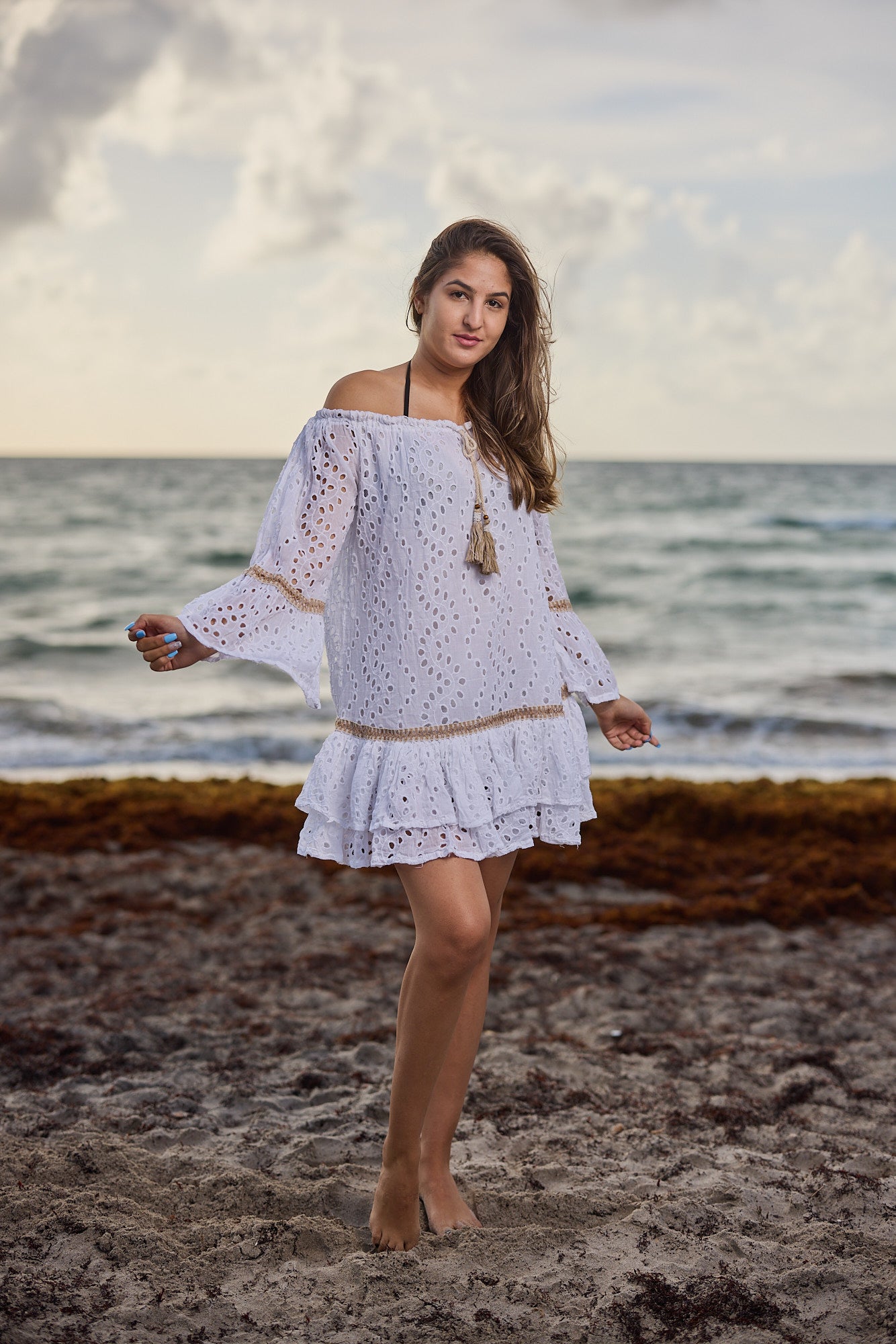 cotton off the shoulder dress Retro Off-Shoulder Cotton Dress