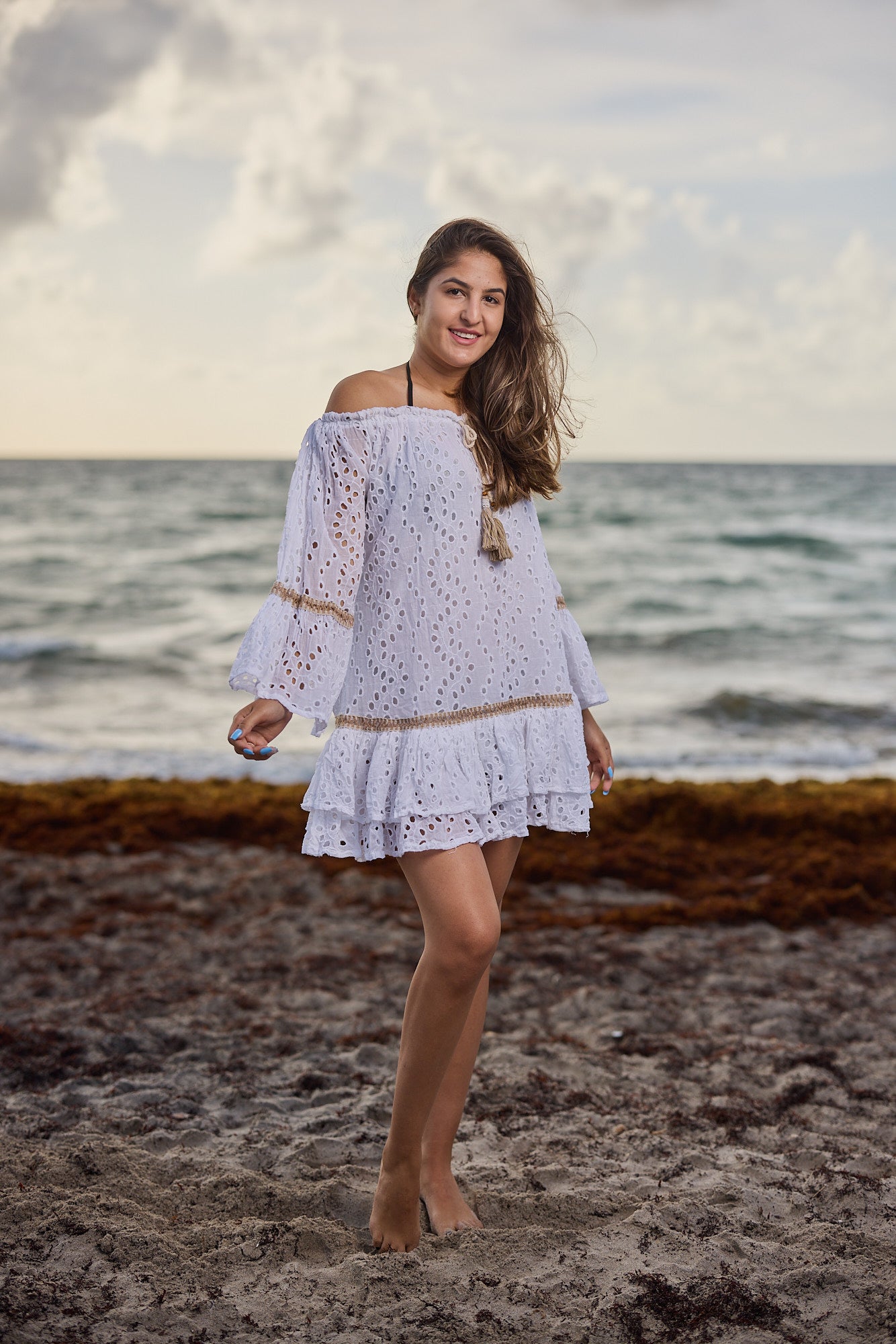 20695 white cotton off shoulder dress 2023 – Ranee's