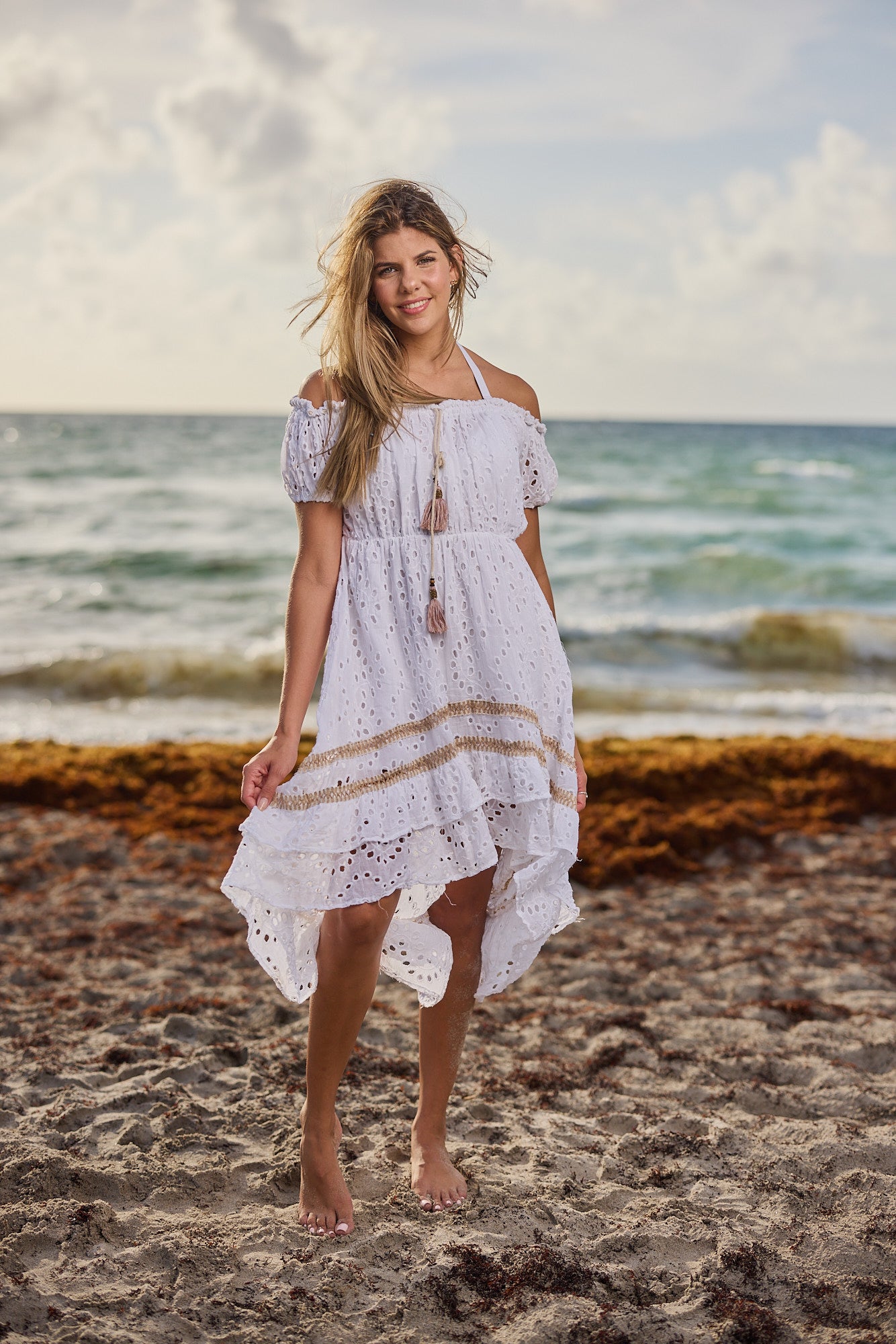 Hippie white summer dress
