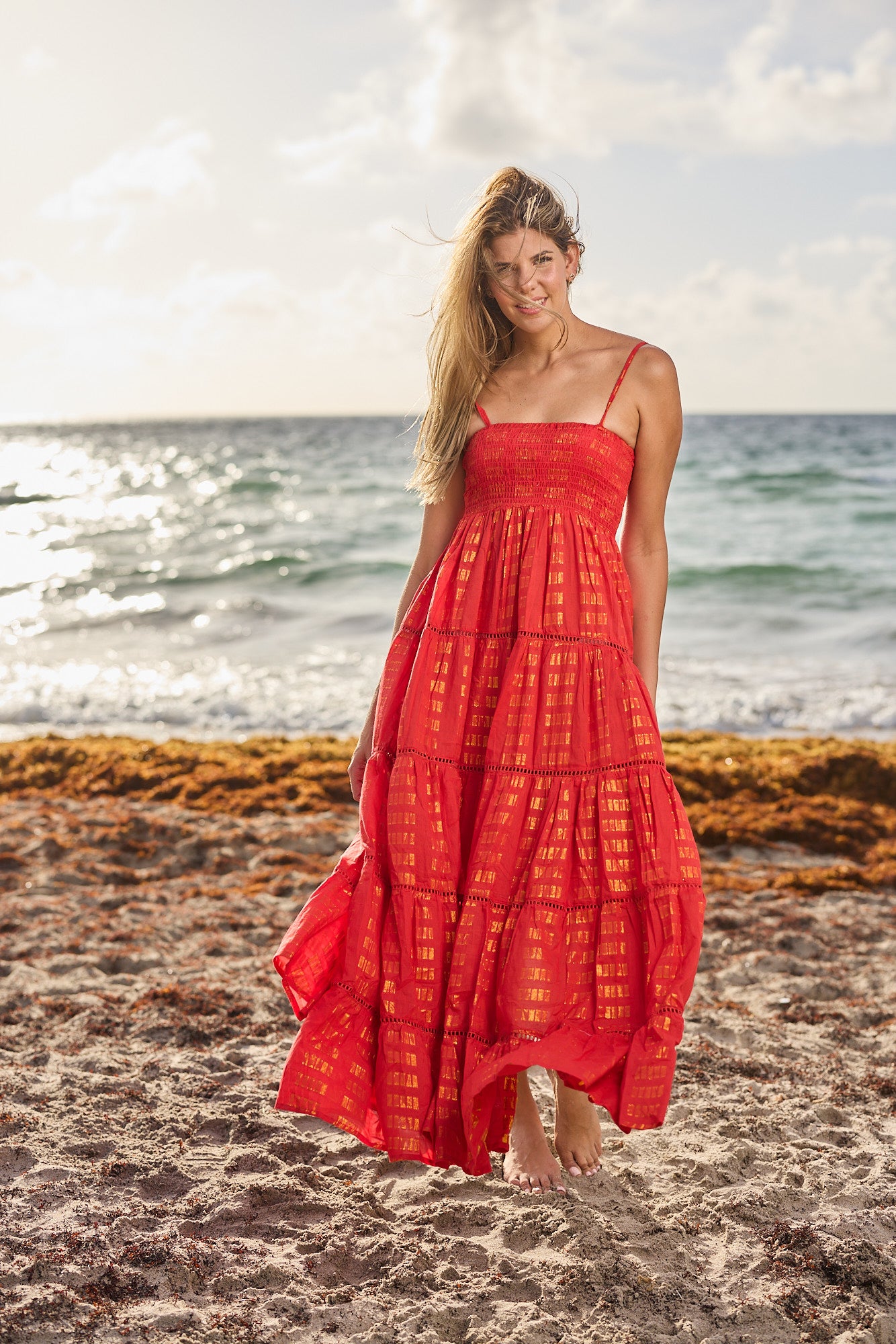 white christmas dresses Ruffle Maxi Dress in Red | Hand-Dyed Cotton Maxi Dress main image 1