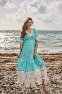 AW-125 Aqua cotton/Lace Dress New Arrival