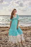 AW-125 Aqua cotton/Lace Dress New Arrival