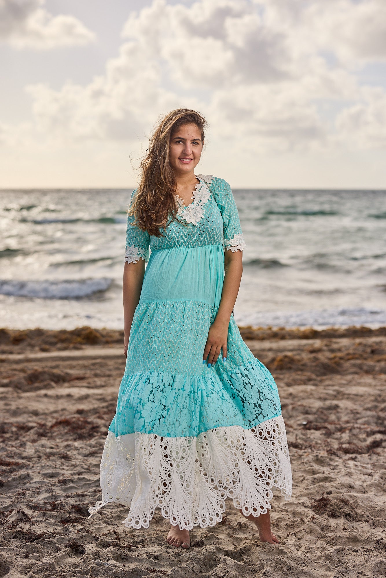 AW-125 Aqua cotton/Lace Dress New Arrival – Ranee's