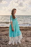 AW-125 Aqua cotton/Lace Dress New Arrival