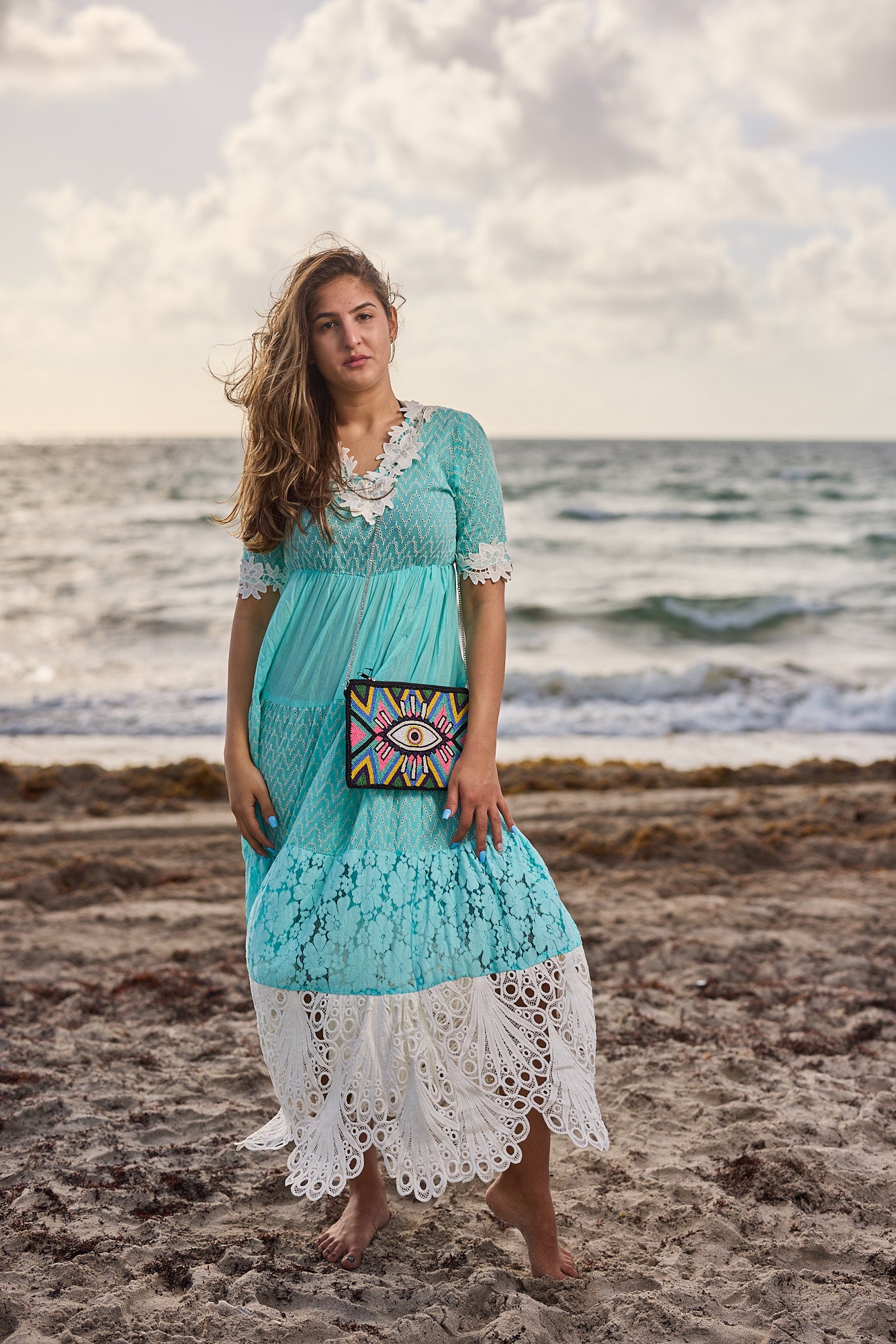 AW-125 Aqua cotton/Lace Dress New Arrival – Ranee's