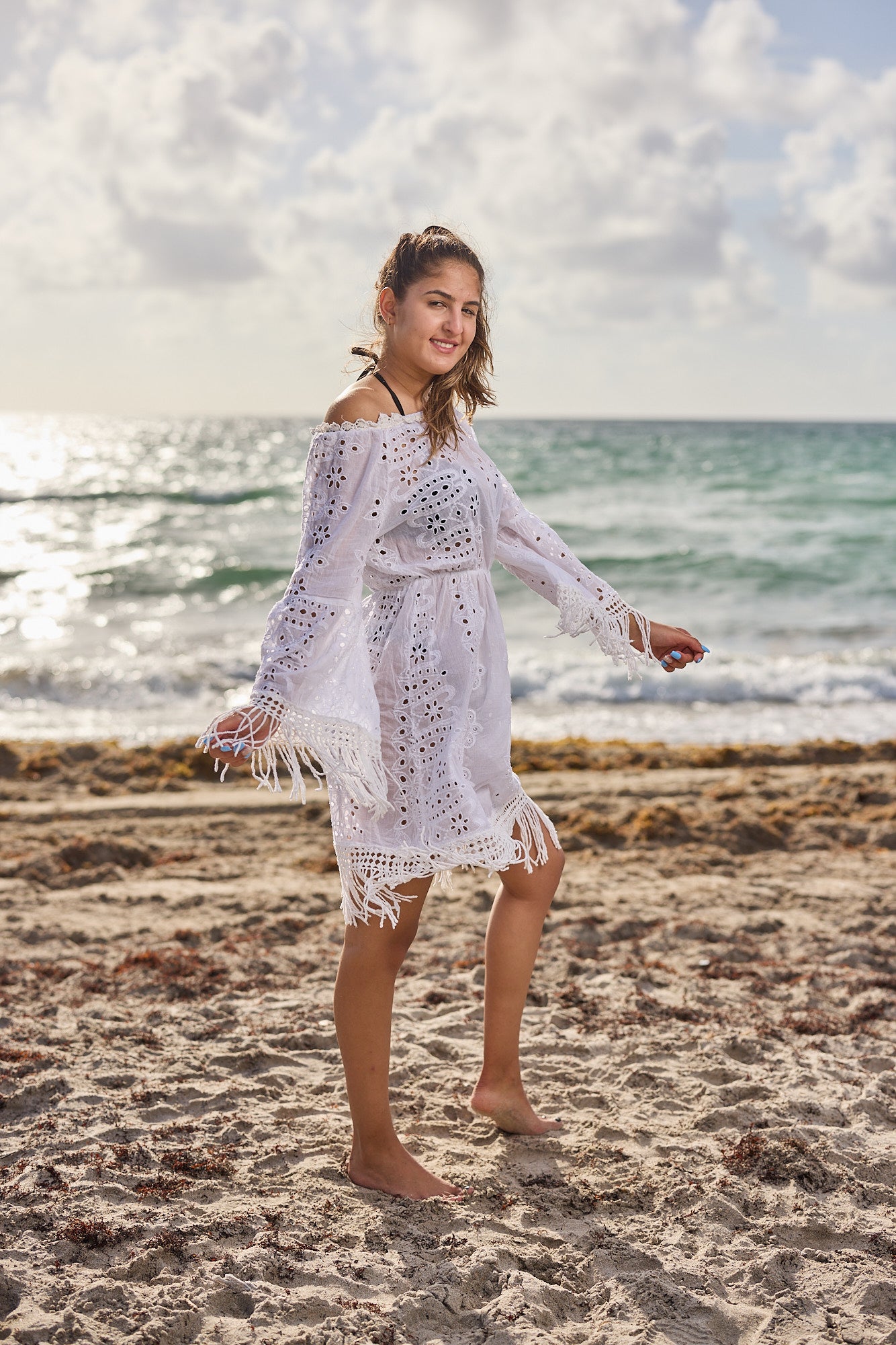cotton off the shoulder dress 2020-w052 Lace white cotton off the shoulder dress, 2023 – Ranee's