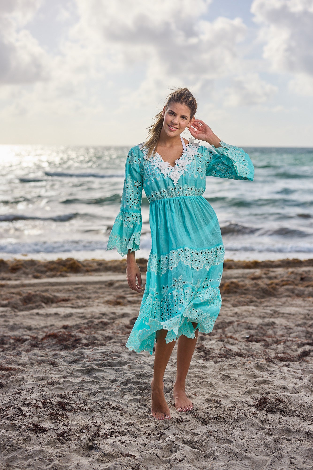 915 Aqua cotton Dress New Arrival Ranee's 915 Aqua cotton Dress New Arrival Ranee's