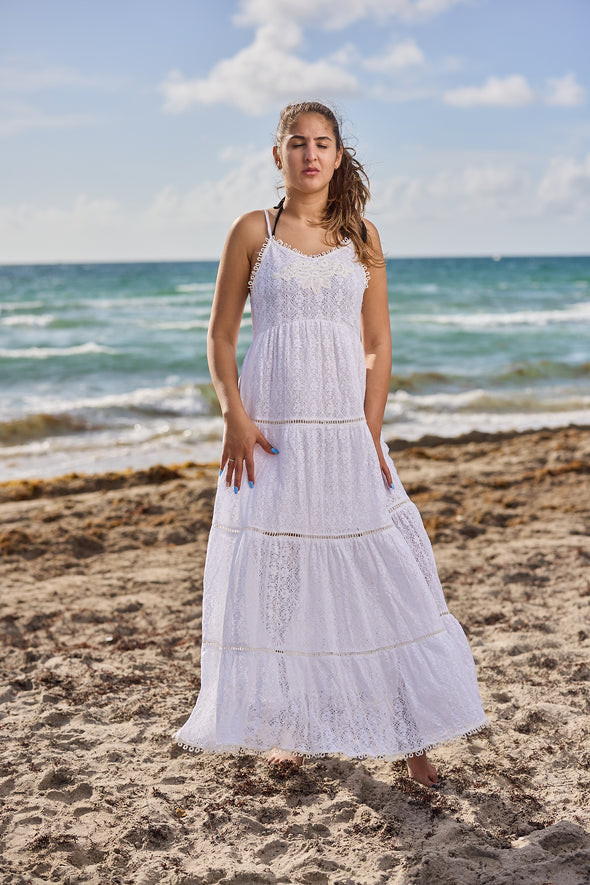 2023-V251 white cotton Dress - New Arrival