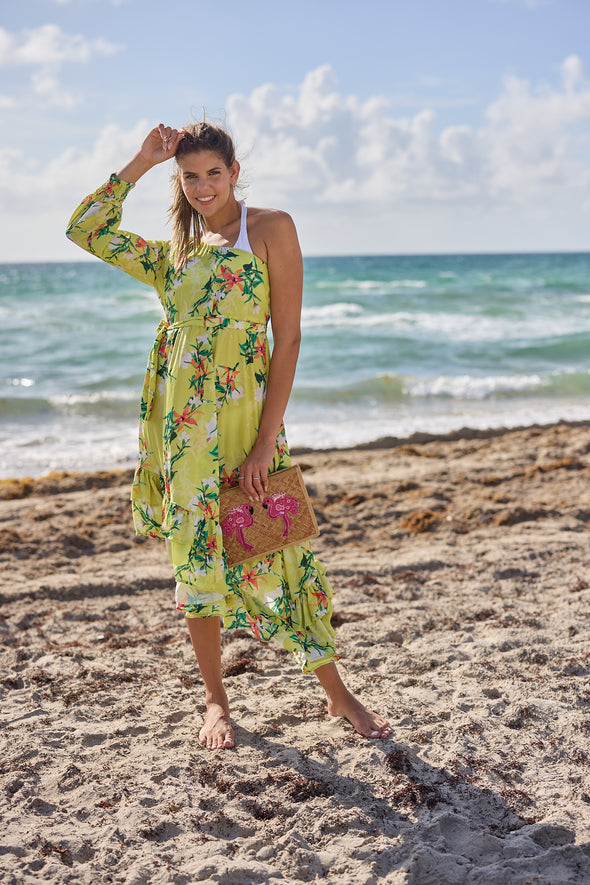 style #2 Lime floral one shoulder Dress-2023 collection