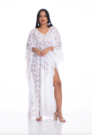 White sales lace caftan