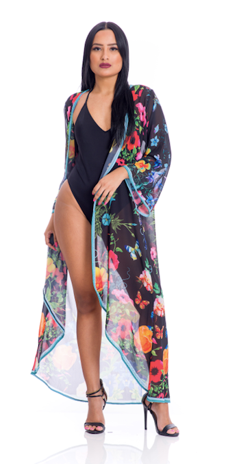 Floral Black duster, perfect for beach, cruise, or pair it with shorts/jeans!