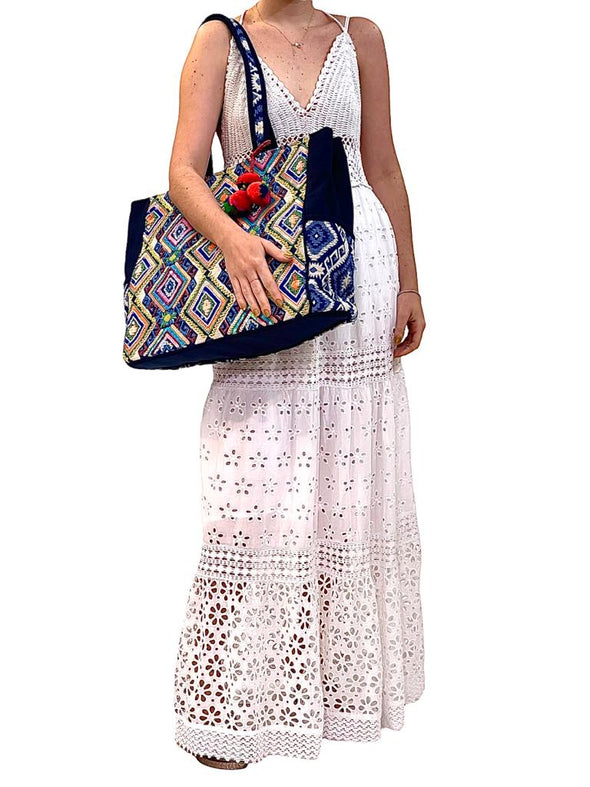 SB-007 Blue/multicolor Embroidered Tote BACK IN STOCK