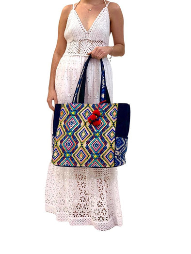 SB-007 Blue/multicolor Embroidered Tote BACK IN STOCK