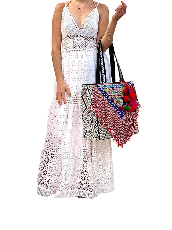 SB-2011 Multicolor Embroidered Tote with Fringes