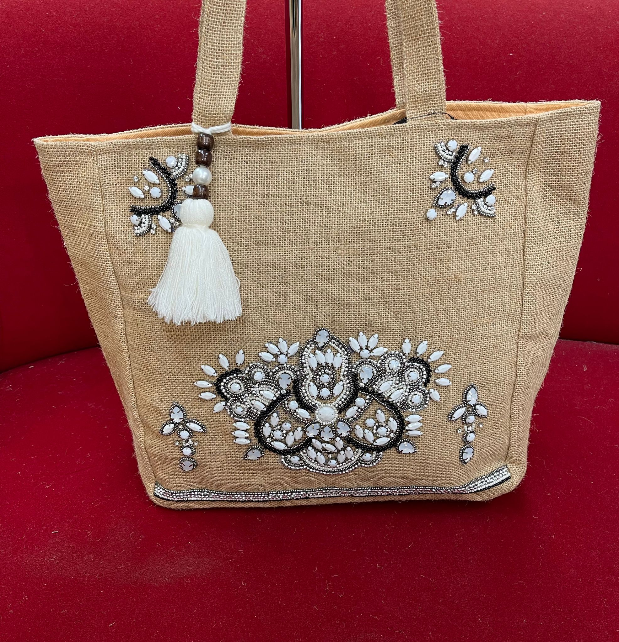 Victorian style - Handmade burlap / jute bag, Medium size (35cm) –  naturalbagdesigner