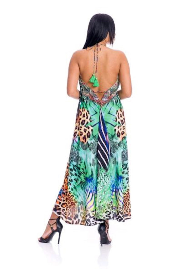 Animal print green three way dress