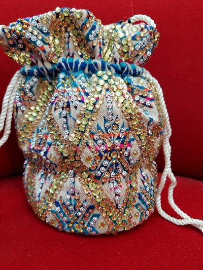 Crystal embellished mini bucket bag