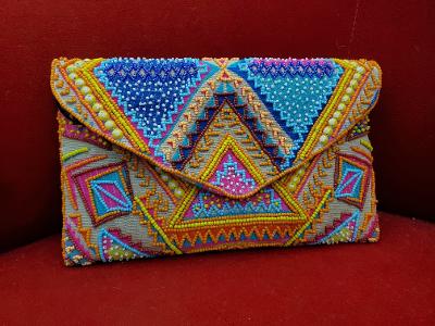Beaded clutch, natural elements, beads, stones- hand made.