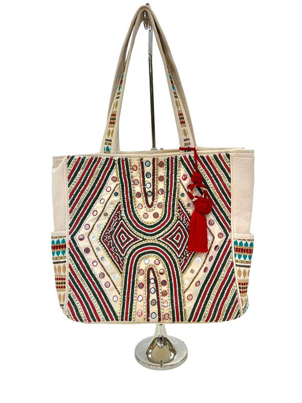 SB-010 Ivory/Multicolor Embroidered Tote BACK IN STOCK