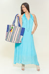BD - Baby Blue, backless dress, with accessories in the back, three way dress!